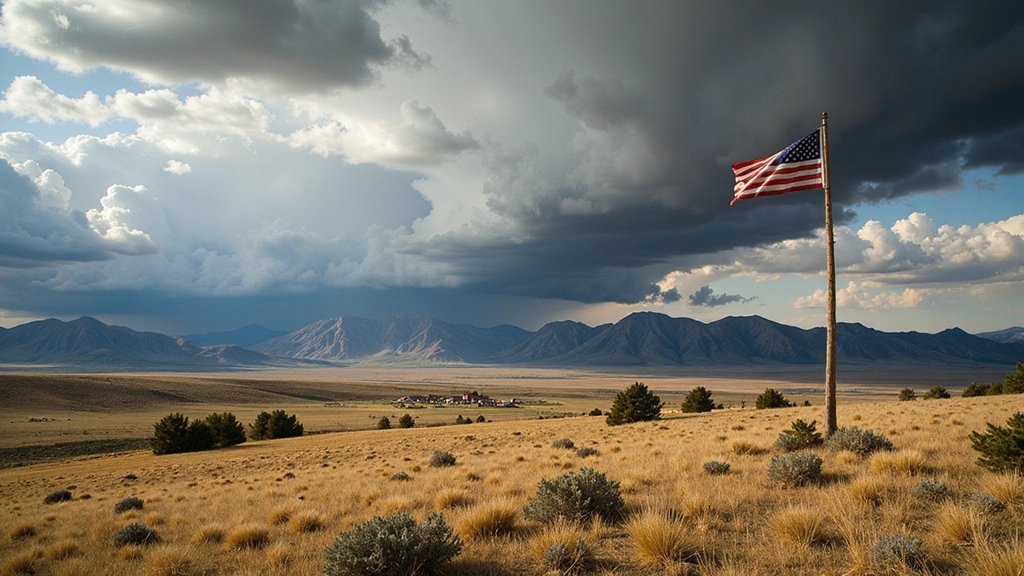 Golden Colorado high plains with American flag and Wet Mountains